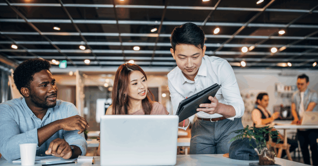 employees working in modern office